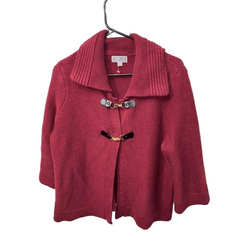 JM Collection Maroon Collared Cardigan Sweater Petite PXL Toggles Stretch